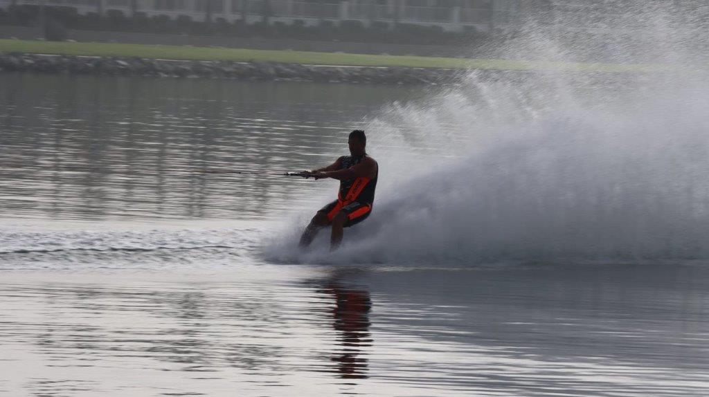 A person on a water ski

Description automatically generated